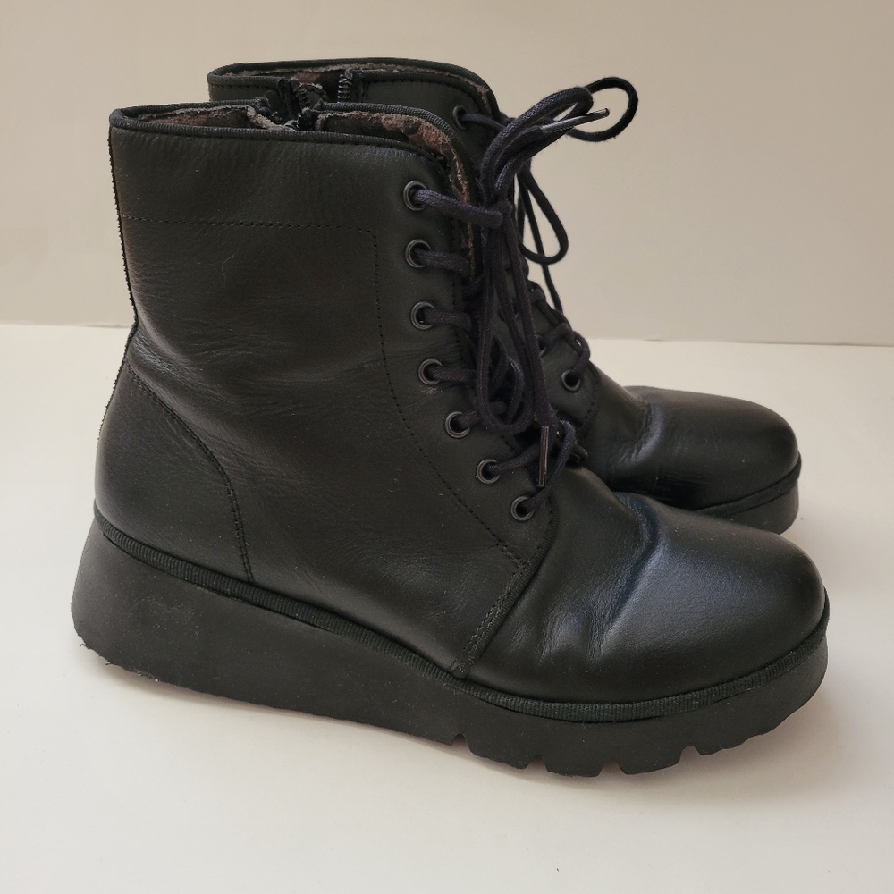 Fly London Black Leather Combat Boots
